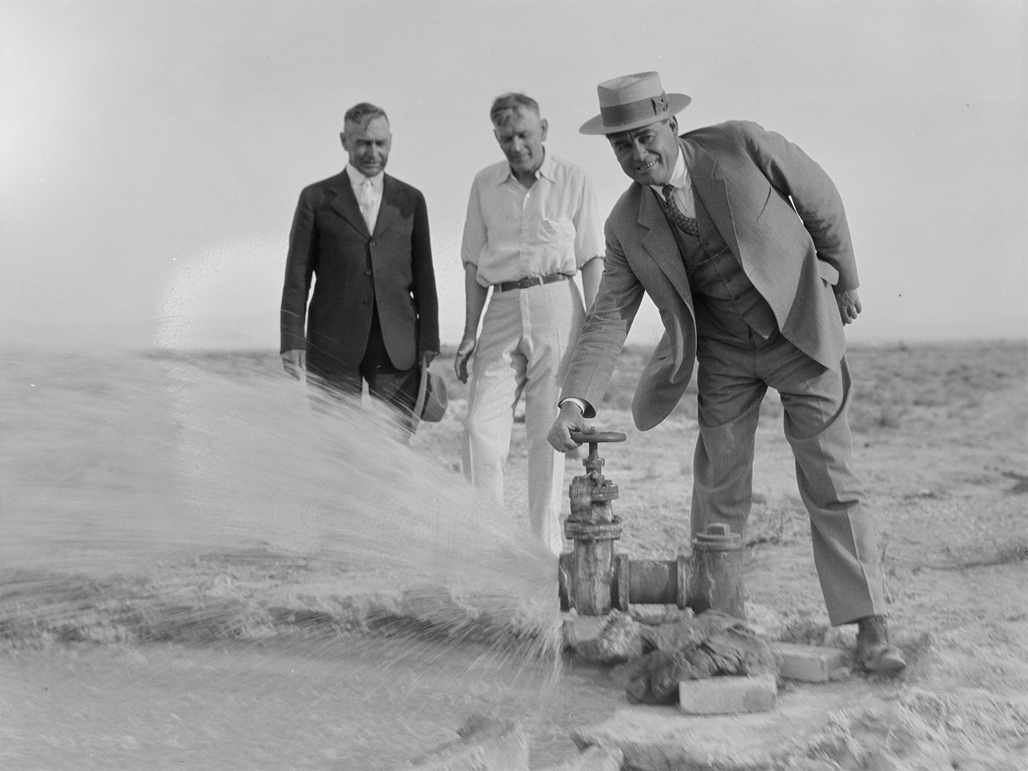 Opening an artesian well in Las Vegas circa 1920s
